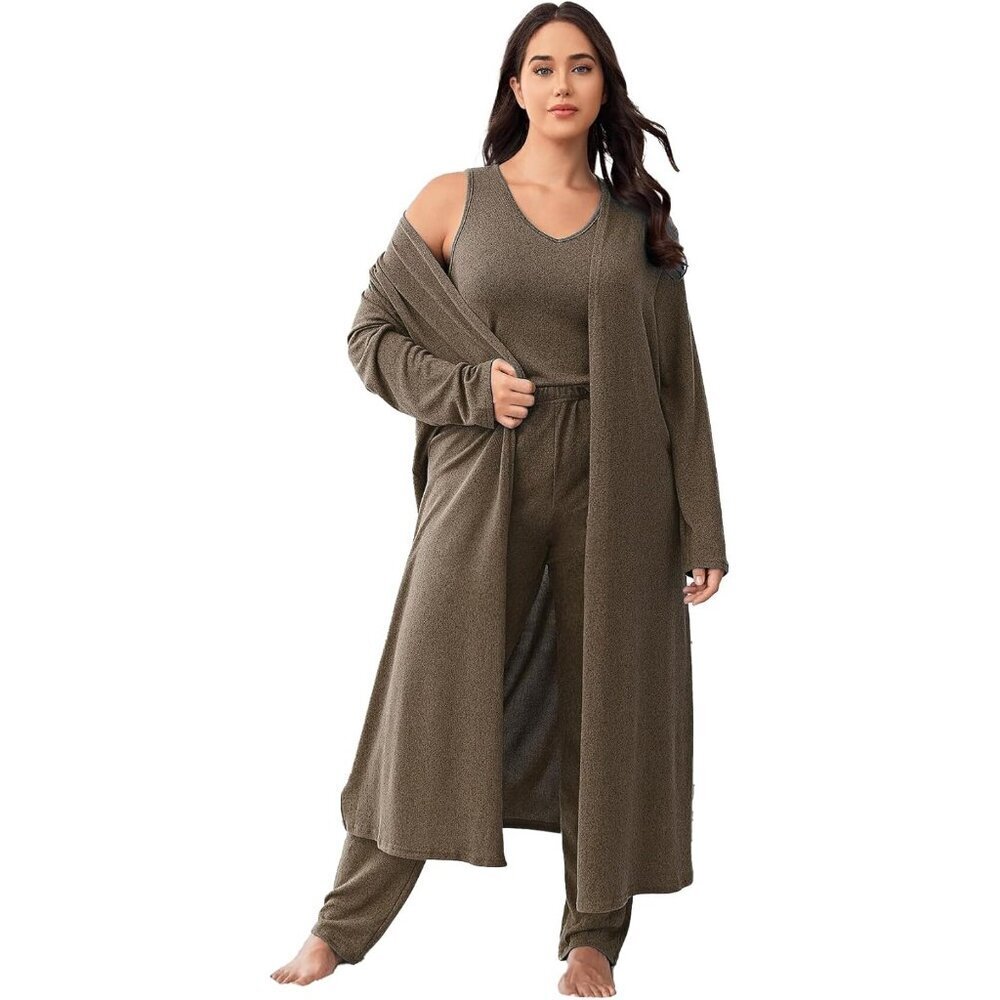 Plus Size Casual Cardigan Vest Pants Set Womens Lounge Homewear